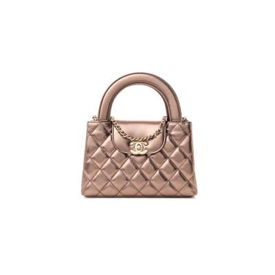 CHANEL MASTER METALLIC AGED CALFSKIN QUILTED NANO KELLY SHOPPER LIGHT BROWN (19*13*7cm)